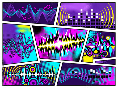 Music Wave Comic Panel Background – Sound Energy Theme