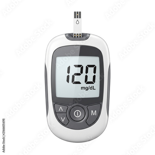 Digital Blood Glucose Meter with Test Strip on Transparent Background