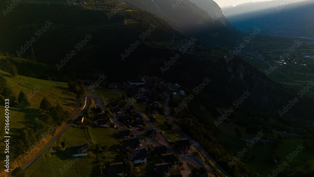 Fototapeta premium panorama from the Alps, Ergisch, Wasserfall Turtmann in Switzerland 