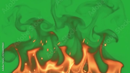 Fiery flame tongues burning brightly with glowing sparks green screen video. spark orange fire burn heat spark orange green screen overlay