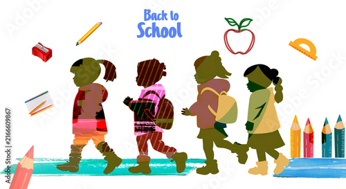 silhouette bambini con ritorno a scuola