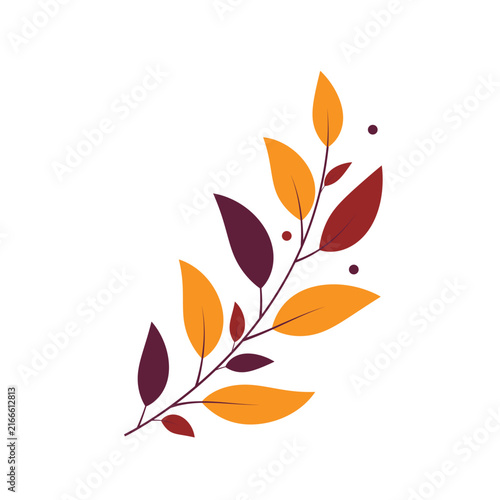 Vector branch with colorful leaves and berries element for Happy Diwali and Indian festival decoration. Isolated floral twig on white background for banner, card or frame design.