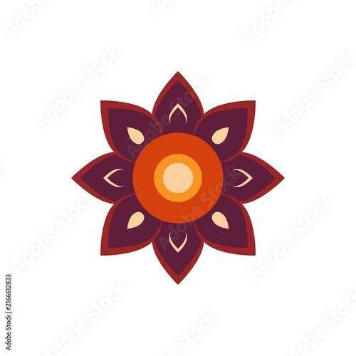 Vector floral mandala ornament with geometric petals for Happy Diwali and Indian festival decoration. Isolated element on white background for card, banner or rangoli design.