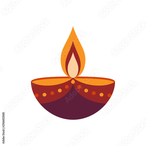 Vector burning oil diya lamp with flame for Happy Diwali festival. Traditional Indian decoration element isolated on white background for banner or card design.