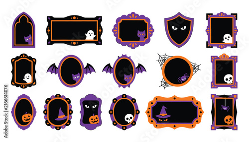 Set of halloween picture frames with spooky graphics and ghosts isolated on white background halloween borders halloween decor spooky elements ghost frame vintage frames