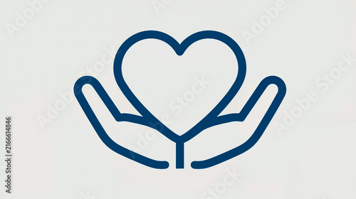 A blue heart shape with two hands holding it
