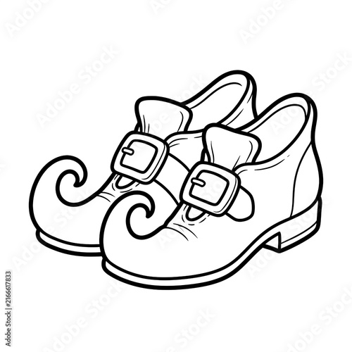 Cartoon white sneaker with decorative straps and curled toe design for fashion illustration