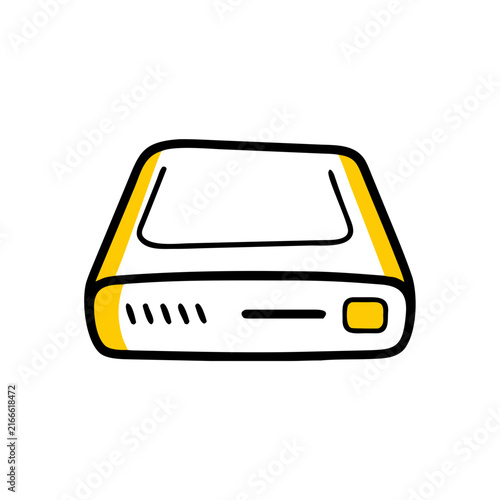 Minimalist external hard drive or media player device outline drawing.