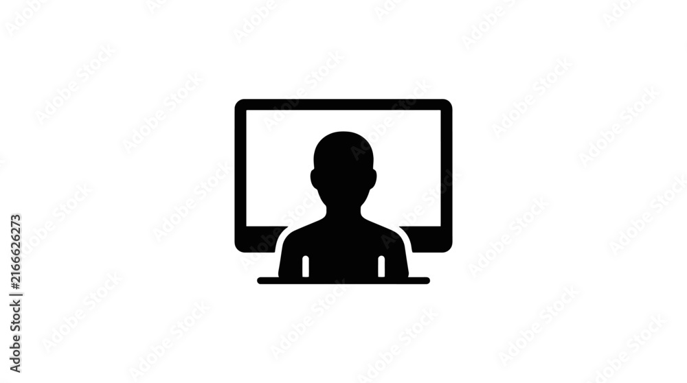 Fototapeta premium Online video call webinar remote worker computer monitor silhouette icon symbol vector design illustration isolated on white background digital workspace