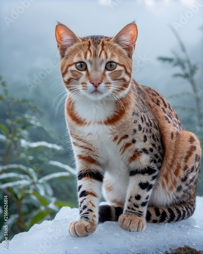 A red marbled cat in a crystal ridge