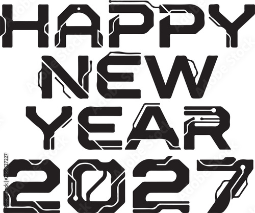 Elegant Minimalist Happy New Year 2027 Typography Vector Design on Transparent Background