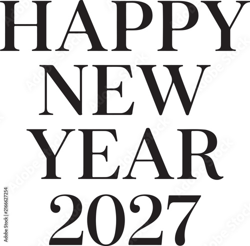 Elegant Minimalist Happy New Year 2027 Typography Vector Design on Transparent Background