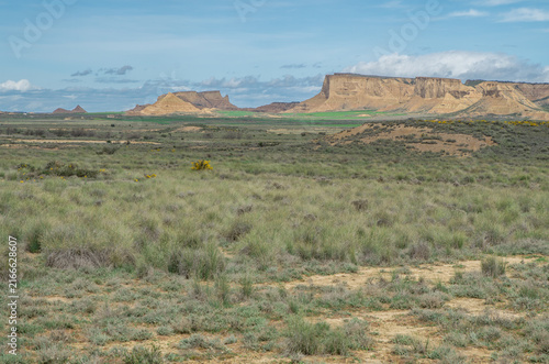 Картината върху платно Vast grass lands among the eroding clay hills of the semi-desert Bardenas Reales