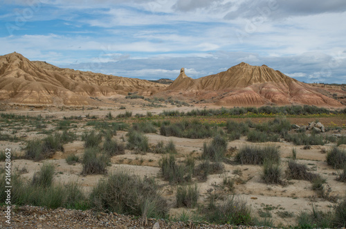 Eroding clay hills with sediment layers in the semi-desert Bardenas Reales, Spain
