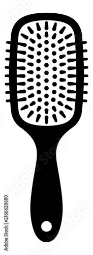 Black Hairbrush Icon with Round Bristles and Handle on White Background