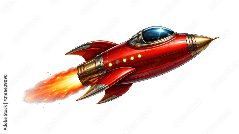 Obraz premium PNG Retro rocket launching space adventure.