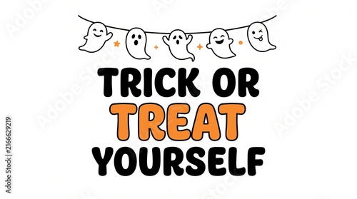 Trick or treat yourself halloween typography with hanging ghost garland