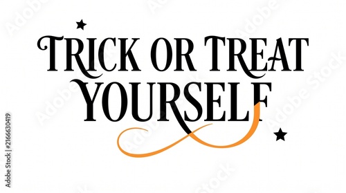 Trick or treat yourself typography with black letters and orange swirl