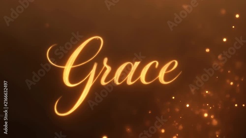 Grace Text Animation with Golden Particles on Dark Background, Elegant Title Intro for Special Occasions