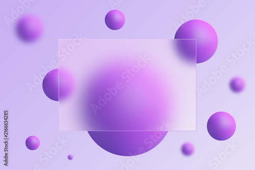 Abstract purple background with glass effect matte glass morphism and volumetric spheres balls. eps 10