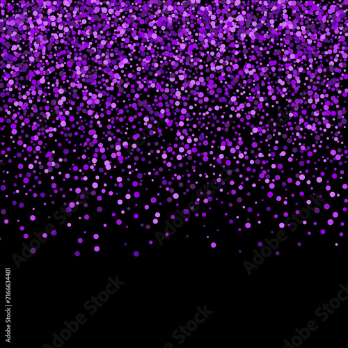 Abstract festive background with purple confetti and glitters falling on black backdrop. Eps 10