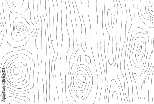 Abstract black and white line pattern featuring organic wood grain textures and concentric circular shapes