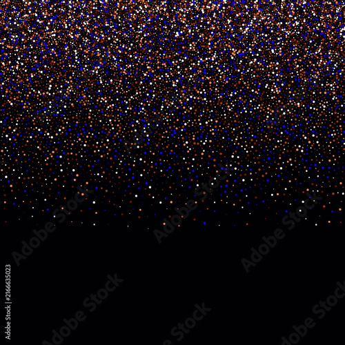 Abstract background with bright blue, copper and white confetti on black background. eps 10