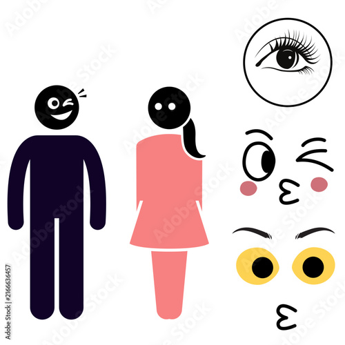Minimalist Human Silhouettes, Male and Female Avatars, and Cute Expressive Character Facial Features Vector Set