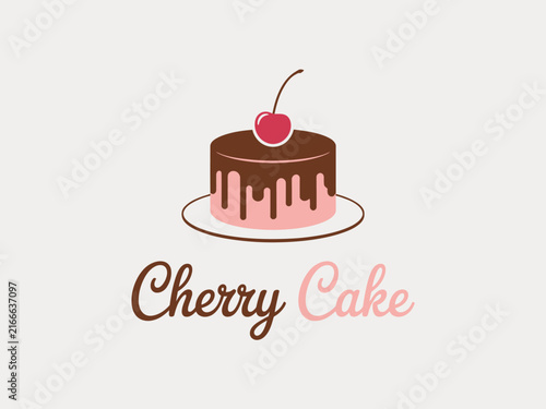 Minimalist featuring a delicious pink cake with chocolate drip topping and a single red cherry on