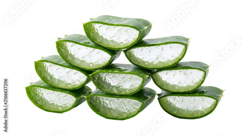 Stacked slices of fresh aloe vera plant as cut out PNG