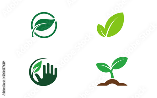 Set of four eco-friendly green leaf and nature concept for sustainable business branding projects