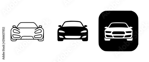 Set of three car featuring front view silhouettes and outline for automotive web and app interface