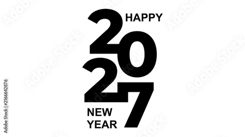 Happy New Year 2027 typography, minimalist black 2027 number logo, modern holiday greeting card vector design