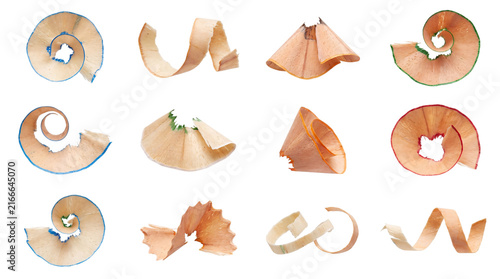Konstfotografi Collection of wood pencil shavings in various png on isolated transparent backgr