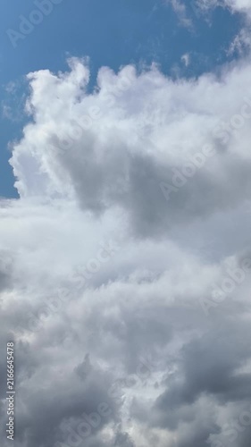 A timelapse of the movement of clouds against the blue sky on a warm summer day. View of the sky and slowly floating fluffy clouds.