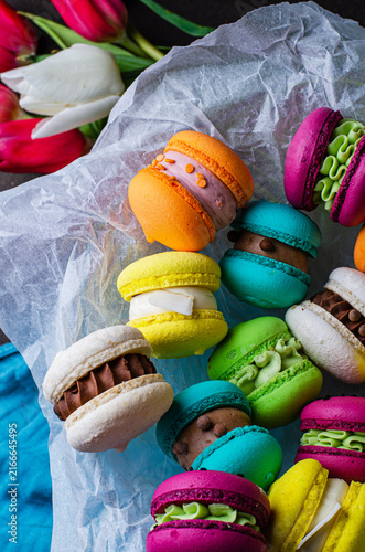 colorful macaroons in a box