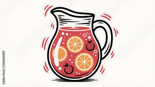 Glass pitcher of fresh red fruit punch with citrus slices