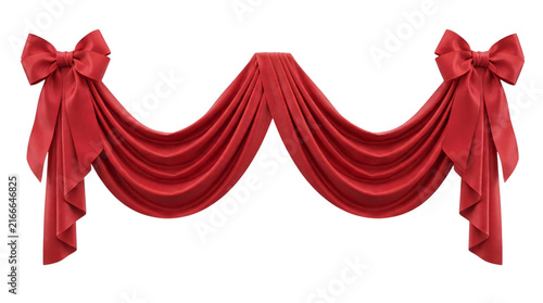 Canvastavla Red fabric draping with bows, swag decoration, png on isolated transparent backg