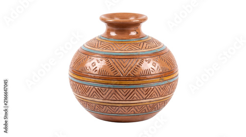 Foto Terracotta pottery vase with geometric patterns png on isolated transparent back