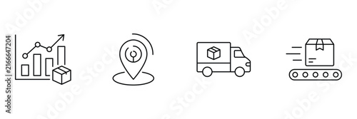 Logistics and supply chain management line icons, Editable Stroke