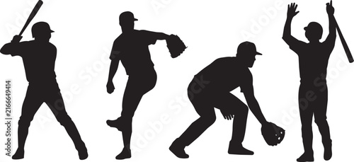 фотографія Baseball Players Silhouette Collection with Batting, Pitching, Fielding and Cele