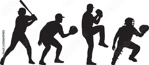Quadro su tela Baseball Player Silhouettes in Batting, Catching and Fielding Action Poses

Coll