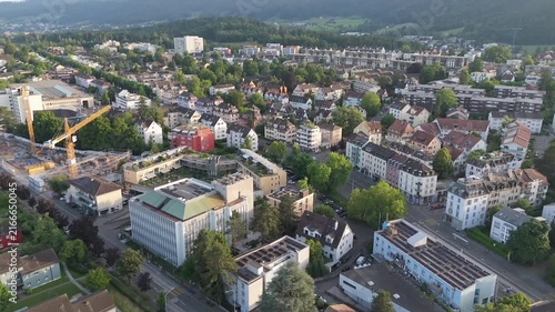 Aerial Flight Over Residential Districts of Zurich, Switzerland