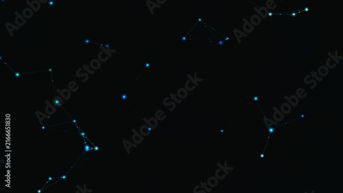 Abstract constellation network of glowing dots and lines against a dark background, representing connections and data