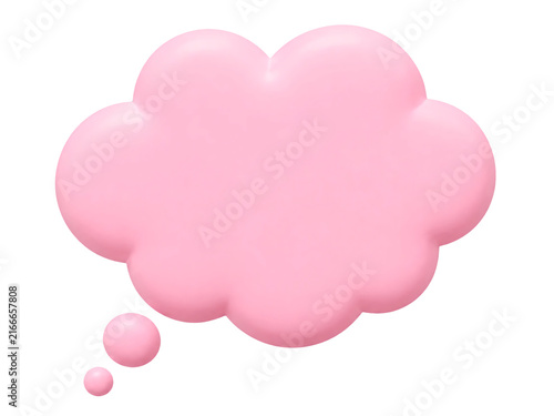 Pink 3d thought bubble fluffy cloud shape isolated on transparent background