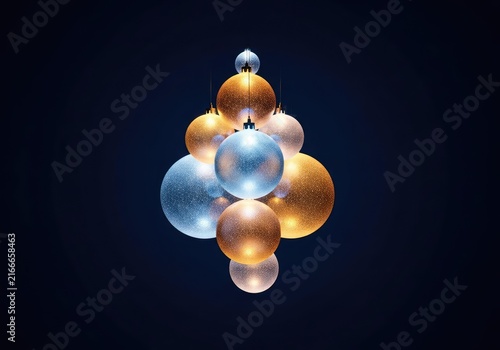 Luminous orbs of soft light shimmer across a deep navy background, creating a festive and ethereal atmosphere perfect for winter holidays, fairy lights, out of focus, abstract