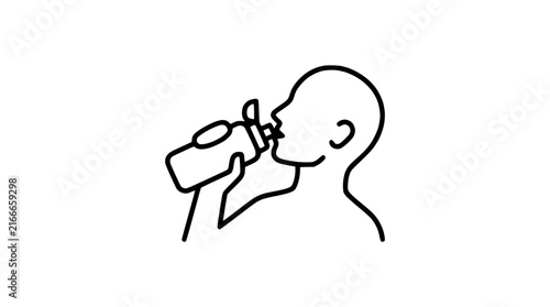 Minimalist Profile Icon of a Person Drinking Water from a Sports Bottle