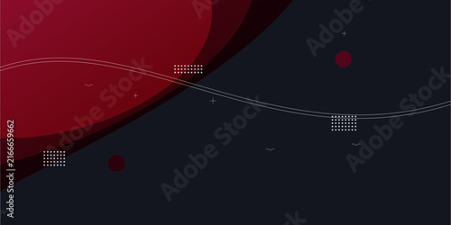 Dark corporate background with flowing red waves and geometric accents