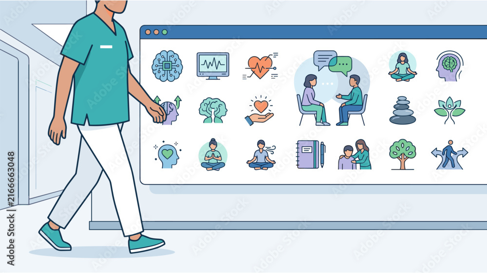 Fototapeta premium Clean medical equipment illustration featuring a stethoscope, prescription pills, and digital heart rate monitor on a white background for healthcare and wellness concepts.