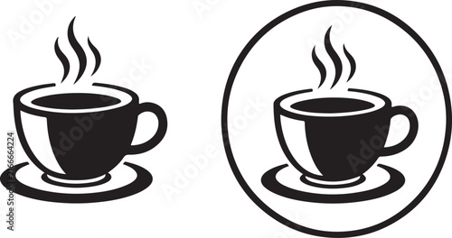 Hot coffee cup with steam icon and symbol in black and white vector style